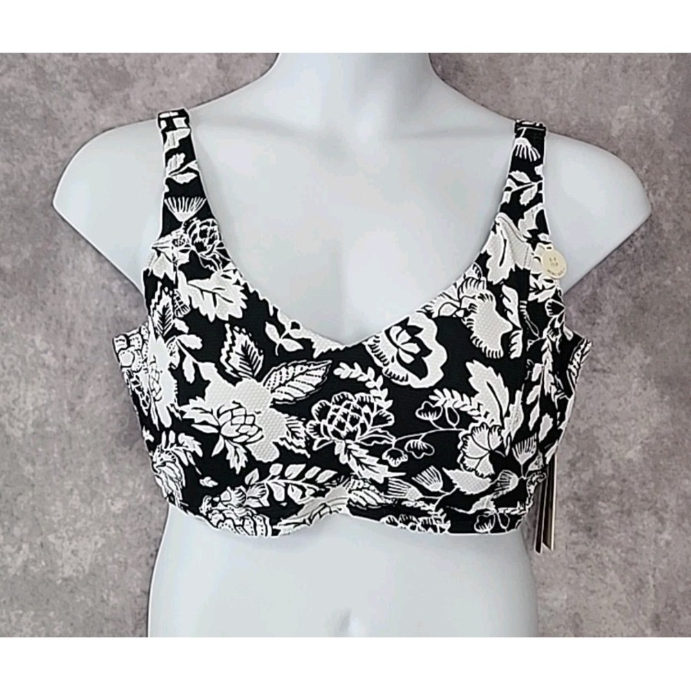 ArteSands Floral‎ Bikini Top Size 16 Black White Underwire Multi-fit Cup E-F NEW